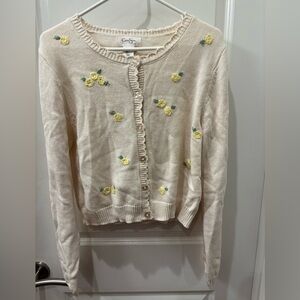 NWT Jessica Simpson Cream Cardigan with Yellow Floral Embroidery - L